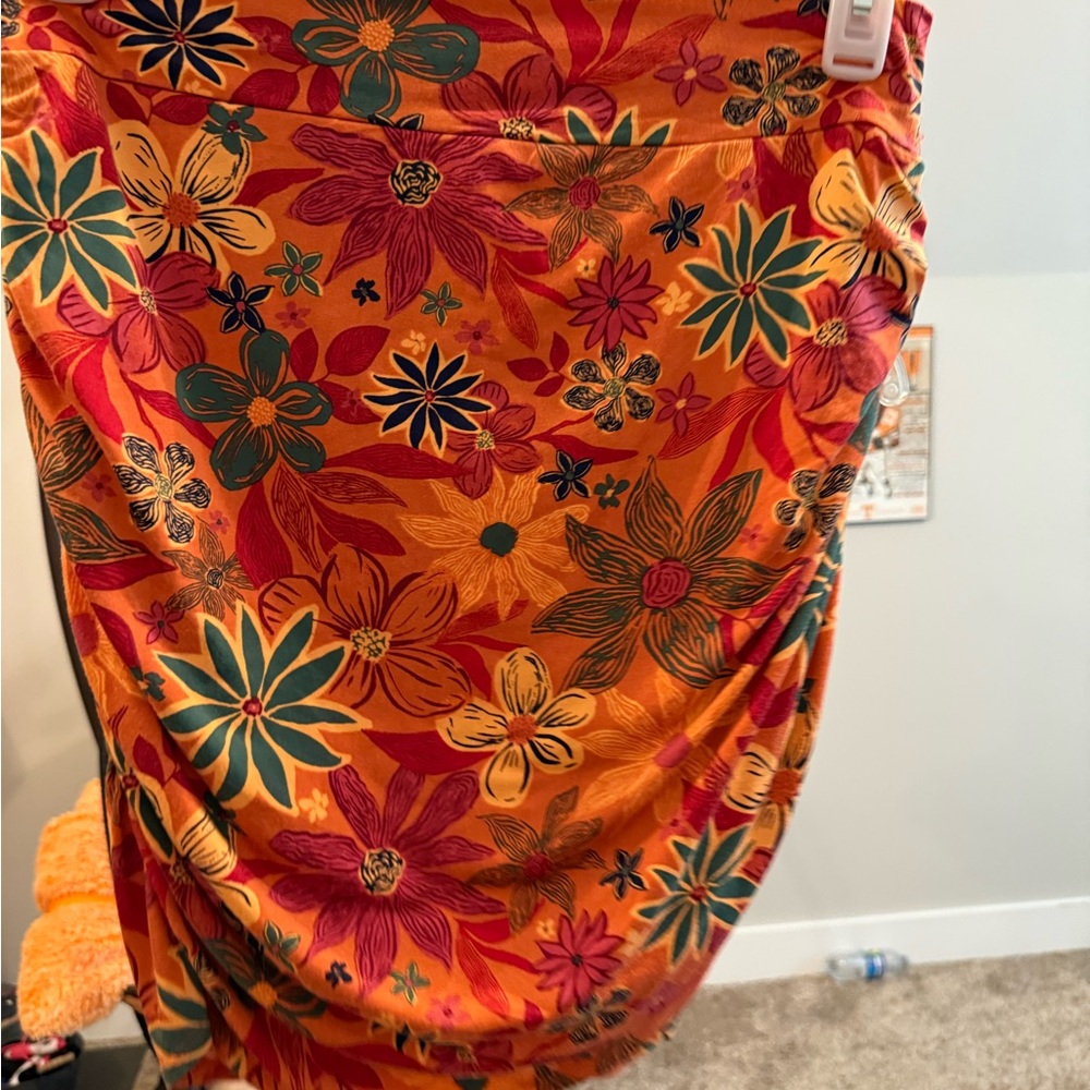 Free People Orange Green Midi Wrap Skirt